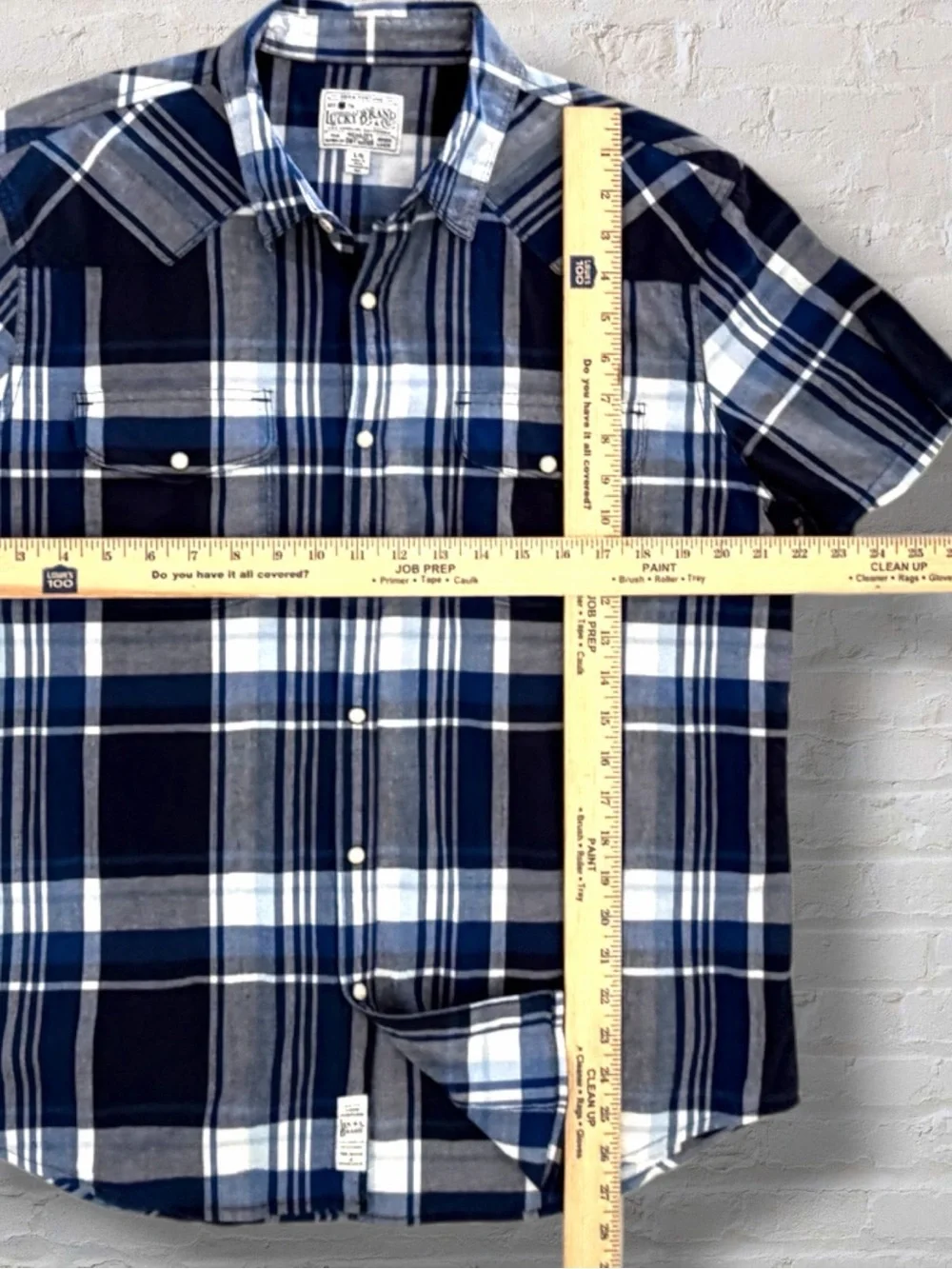 Lucky Brand Mens L Blue Plaid Short Sleeve Western Yoke Button Down Shirt